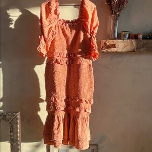 NWT Rachel Parcell Bubble Crepe Ruffle Midi Dress